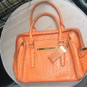Brahmin Orange Ostrich-Embossed Double-Handle Satchel